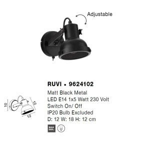 Aplica de perete metalica design retro RUVI negru 138599 universul-luminii.ro