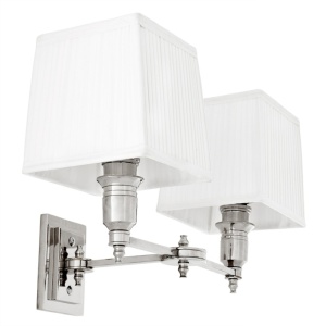 Aplica de perete moderna LUX dubla, finisaj nickel cu abajur alb, Lexington Duble 108636 HZ