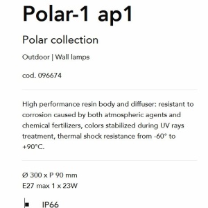 Aplica de perete pt. exterior, diam.30cm, IP66, POLAR-2 AP1 BIANCO 66999 universul-luminii.ro