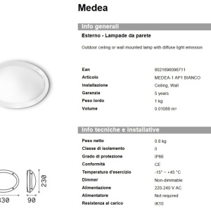 Aplica de perete / tavan exterior IP66 MEDEA-1 AP1 BIANCO 67019 universul-luminii.ro