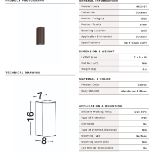 Aplica exterior iluminat sus si jos IP65 BROM corten - Img 10