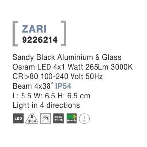 Aplica LED ambientala de exterior IP54 ZARI 4 neagra NVL-9226214 79319 universul-luminii.ro