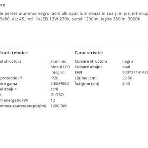 Aplica LED cu iluminat ambiental sus/jos SIEGFRIED negru 12W 105669 universul-luminii.ro