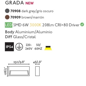 Aplica LED de exterior ambientala IP54 GRADA-2 / 6W maro 65269 universul-luminii.ro