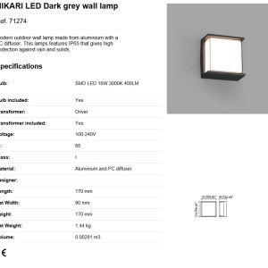 Aplica LED de exterior design modern IP65 HIKARI 64829 universul-luminii.ro