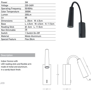 Aplica LED de perete cu brat flexibil Minimal II negru 155139 universul-luminii.ro