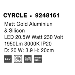 Aplica LED de perete design ambiental CYRCLE 20cm aurie 204169 universul-luminii.ro