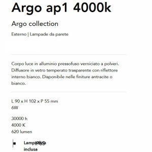 Aplica LED de perete exterior ambientala Ip65 Argo ap1 4000k alba 143009 universul-luminii.ro