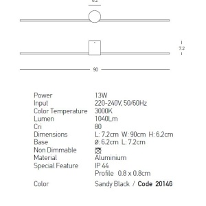 Aplica LED de perete pentru baie design minimalist Tory 90cm 154179 universul-luminii.ro