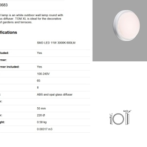 Aplica LED de perete / tavan pentru exterior IP65 TOM XL alba 81969 universul-luminii.ro