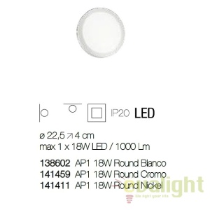 Aplica LED diametru 22,5cm, UNIVERSAL AP1 18W ROUND BIANCO 138602 68499 universul-luminii.ro