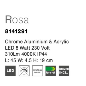 Aplica LED directionabila pentru baie IP44 Rosa 8W NVL-8141291 77369 universul-luminii.ro