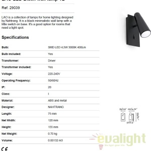 Aplica LED moderna cu 1 spot LAO negru 29039 50699 universul-luminii.ro