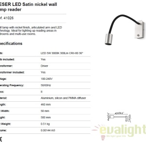 Aplica perete LED cu reader design modern minimalist LESER 41026 52829 universul-luminii.ro