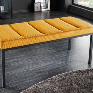 Bancheta tapitata design modern Boutique 80cm, galben mustar - Img 6