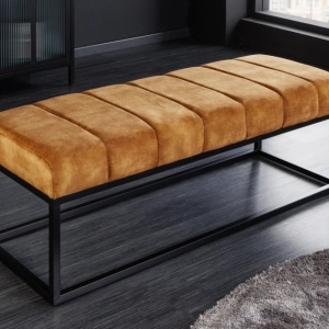 Bancheta tapitata Petit Beaute 110cm, catifea galben mustar - Img 3