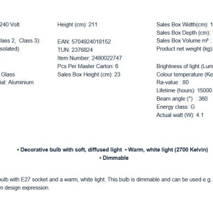 Bec decorativ Deco E27 Cone 15 Dimabil 163719 universul-luminii.ro