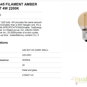 BEC LED E27 dimabil cu filament 4W G45 2200K lumina calda 17493 64309 universul-luminii.ro