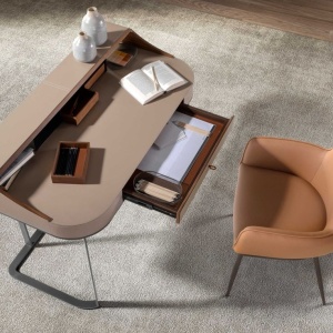 Birou deosebit design LUX Walnut-Leatherette Mink - Img 6