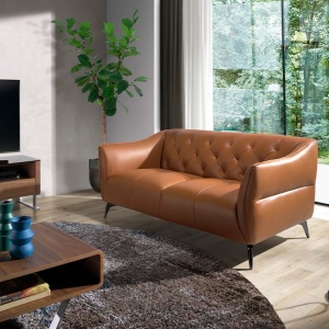 Canapea 2 locuri din piele naturala capitonata Cowhide leather brown - Img 7