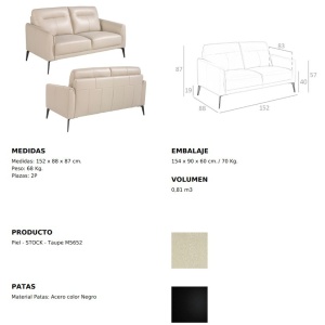 Canapea 2 locuri eleganta, design italian Cowhide leather taupe grey - Img 6