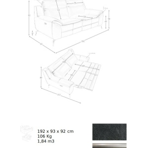 Canapea 2 locuri eleganta, design LUX cu functia relax Cowhide black - Img 10