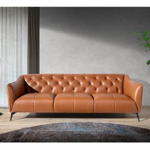 Canapea 3 locuri din piele naturala capitonata Cowhide leather brown