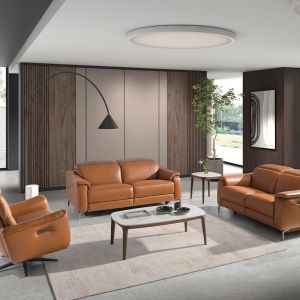 Canapea 3 locuri eleganta, design LUX cu functia relax Cowhide brown leather - Img 5