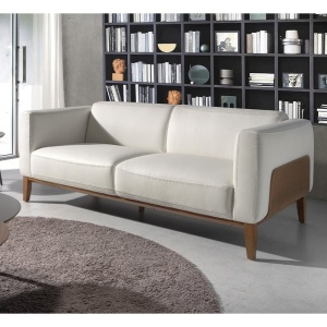 Canapea 3 locuri eleganta tapitata in piele alba, design LUX Arawan
