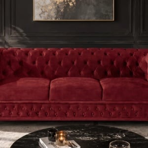 Canapea clasica stil englezesc CHESTERFIELD 205cm, catifea rosie - Img 7