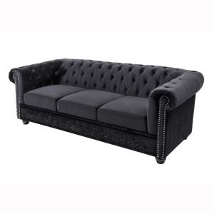 Canapea clasica stil englezesc Chesterfield 3 locuri, catifea neagra
