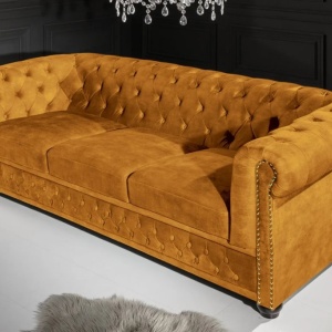 Canapea clasica stil englezesc Chesterfield 3 locuri, galben mustar - Img 4