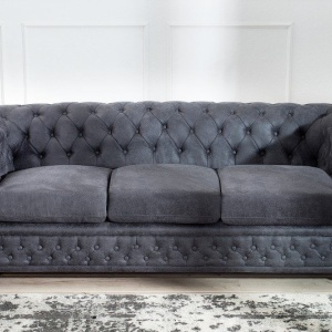 Canapea clasica stil englezesc Chesterfield 3 locuri gri antic - Img 5