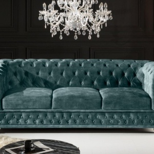 Canapea clasica stil englezesc Chesterfield 3 locuri, petrol - Img 3