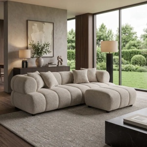 Canapea XXL ADLON 255cm, material boucle champagne greige - Img 3