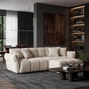 Canapea XXL CLOUD 260cm, material boucle champagne greige - Img 3