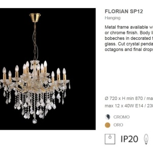 Candelabru 12 brate cristal Venezian FLORIAN SP12 ORO 035611 46139 universul-luminii.ro