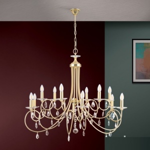 Candelabru 12 brate stil clasic cu cristale Swarovski Giada auriu mat 183499 universul-luminii.ro