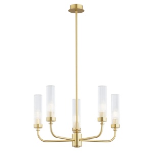 Candelabru 5 brate, alama periata, sticla canelata PRESTON 2196