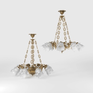 Candelabru 8 brate din alama cu abajur din sticla Putti - Img 2