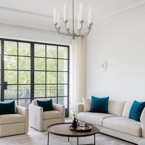 Candelabru 8 brate, otel nickel, sticla alb mat PRESTON 5083 - Img 9