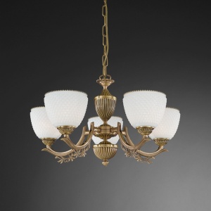 Candelabru cu 5 brate clasic design italian din alama si sticla 8651 RA-L. 8651/5 101759 universul-luminii.ro