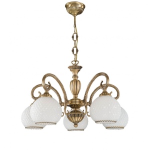Candelabru cu 5 brate clasic design italian din alama, sticla 8400 RA-L. 8400/5