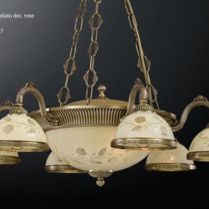 Candelabru cu 6 brate din alama cu sticla decorata design italian 6208 201459 universul-luminii.ro