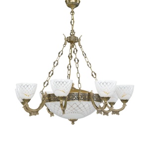 Candelabru cu 8 brate clasic design italian din alama, sticla 7052 RA-L. 7052/8+3