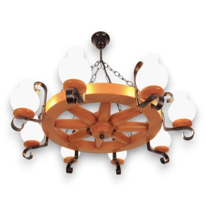 Candelabru rustic fabricat manual din lemn diam.50cm, 8 brate Roata WOOD-RO-SP8D50 178049 universul-luminii.ro
