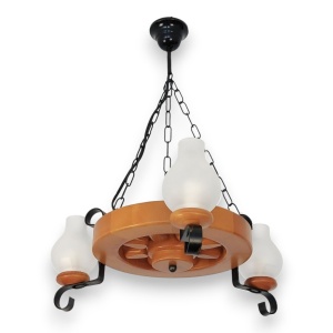 Candelabru rustic fabricat manual din lemn Roata 3L 227129 universul-luminii.ro
