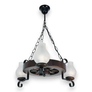 Candelabru rustic fabricat manual din lemn Roata 3L 227139 universul-luminii.ro