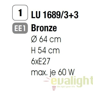 Candelabru stil clasic diam.64cm Rocca LU 1689/3+3 bronze OR 49549 universul-luminii.ro