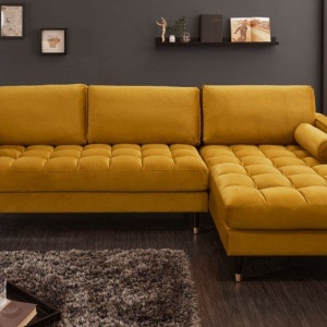 Coltar elegant Cozy Velvet II, catifea galben mustar - Img 3